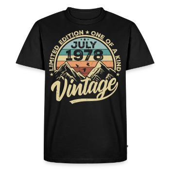 Né(e) en juillet 1978 Date de naissance : juillet 1978 - T-shirt Premium bio Homme - noir - Devant - Nico (187cm)