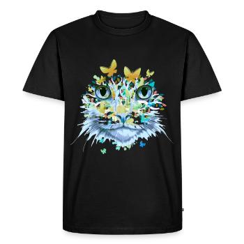 Chat Chat Visage Chats Chaton Fleurs Insecte - T-shirt Premium bio Homme - noir - Devant - Nico (187cm)