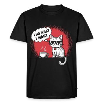 T-shirt Chat pixel avec tasse à café - T-shirt Premium bio Homme - noir - Devant - Nico (187cm)