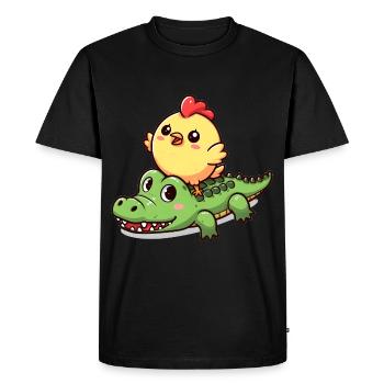 Cute chicken on crocodile - Men's Premium Organic T-Shirt - black - Front - Nico (187cm)
