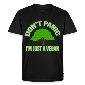 Pas de panique, je ne suis qu’un végétalien - T-shirt Premium bio Homme - noir - Devant - Nico (187cm)