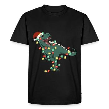 Lumières de Noël Dinosaure Noël - T-shirt Premium bio Homme - noir - Devant - Nico (187cm)