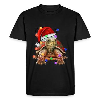 Tortue avec chapeau de Noël et lumières - T-shirt Premium bio Homme - noir - Devant - Nico (187cm)