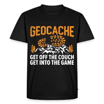 Geocache Get off the couch, into the game - Men's Premium Organic T-Shirt - black - Front - Nico (187cm)