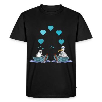 Mouettes mouette amour coeur Saint-Valentin marin bateau - T-shirt Premium bio Homme - noir - Devant - Nico (187cm)
