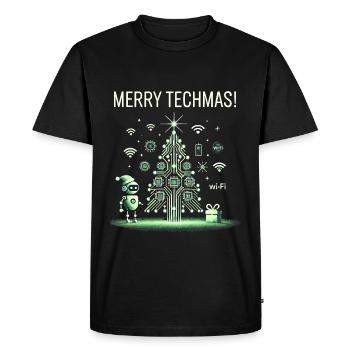Merry Techmas - Robot and Circuit Christmas Tree - Men's Premium Organic T-Shirt - black - Front - Nico (187cm)