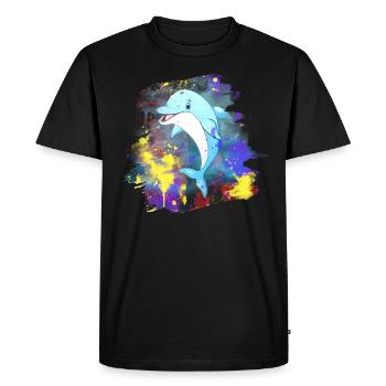 Dolphin Splash Grunge Colorful Animal Fish Water Sea - Men's Premium Organic T-Shirt - black - Front - Nico (187cm)