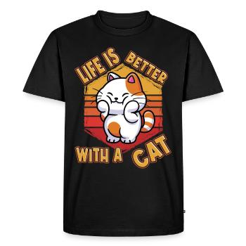 Cat Life Is Better With A Cat Saying Funny - Men's Premium Organic T-Shirt - black - Front - Nico (187cm)