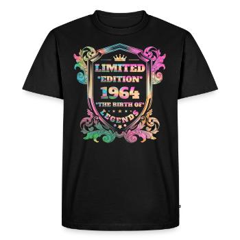 1964 Anniversaire vintage couleurs arc-en-ciel - T-shirt Premium bio Homme - noir - Devant - Nico (187cm)