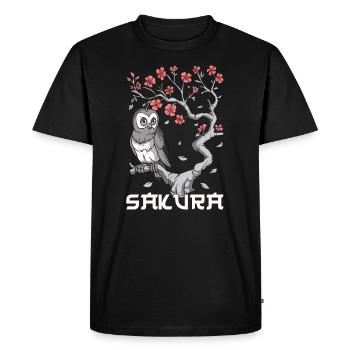 Sakura Japonais Chouette de printemps Mignon Hibou Hibou Amoureux - T-shirt Premium bio Homme - noir - Devant - Nico (187cm)