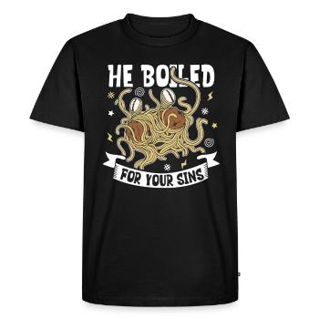 Athéisme athée Spaghetti volant - T-shirt Premium bio Homme - noir - Devant - Nico (187cm)