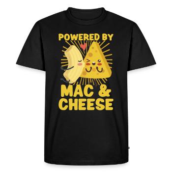 MAC AND CHEESE GIFT: powered by mac & cheese - Men's Premium Organic T-Shirt - black - Front - Nico (187cm)