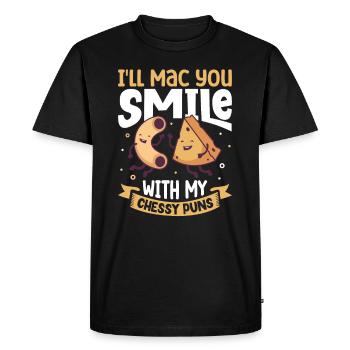 MAC AND CHEESE GIFT: powered by mac & cheese - Men's Premium Organic T-Shirt - black - Front - Nico (187cm)