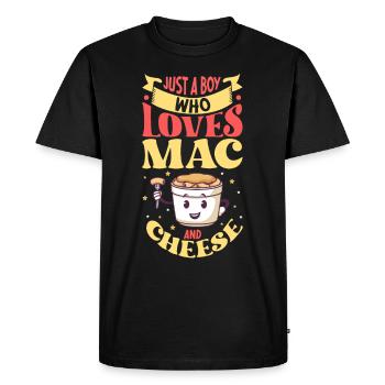 MAC AND CHEESE GIFT: powered by mac & cheese - Men's Premium Organic T-Shirt - black - Front - Nico (187cm)