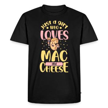 MAC AND CHEESE GIFT: powered by mac & cheese - Men's Premium Organic T-Shirt - black - Front - Nico (187cm)