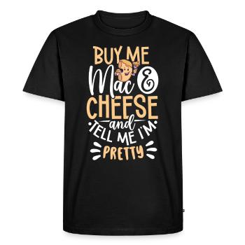 MAC AND CHEESE GIFT: powered by mac & cheese - Men's Premium Organic T-Shirt - black - Front - Nico (187cm)