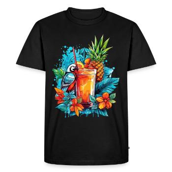 Summer Cocktail Pineapple Macaw Parrot Flower Holiday - Men's Premium Organic T-Shirt - black - Front - Nico (187cm)