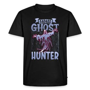 Recherche paranormale Halloween Ghost Hunter - T-shirt Premium bio Homme - noir - Devant - Nico (187cm)