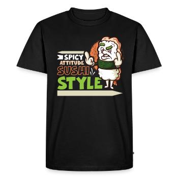 Drôle de sushis malheureux Nourriture japonaise Miso-Malheureux - T-shirt Premium bio Homme - noir - Devant - Nico (187cm)