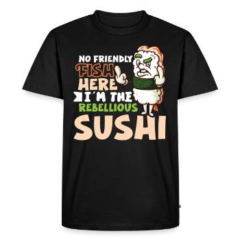 Drôle de sushis malheureux Nourriture japonaise Miso-Malheureux - T-shirt Premium bio Homme - noir - Devant - Nico (187cm)