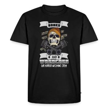 Skeleton Mechanic Horror Garage Funny Bones Spooky - Men's Premium Organic T-Shirt - black - Front - Nico (187cm)