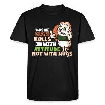 Drôle de sushis malheureux Nourriture japonaise Miso-Malheureux - T-shirt Premium bio Homme - noir - Devant - Nico (187cm)