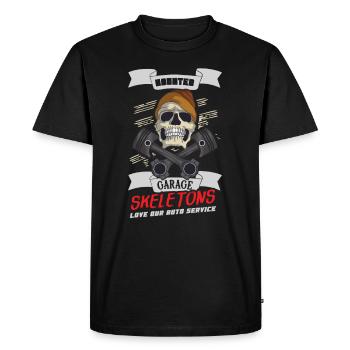 Skeleton Mechanic Horror Garage Funny Bones Spooky - Men's Premium Organic T-Shirt - black - Front - Nico (187cm)