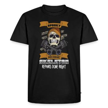 Skeleton Mechanic Horror Garage Funny Bones Spooky - Men's Premium Organic T-Shirt - black - Front - Nico (187cm)