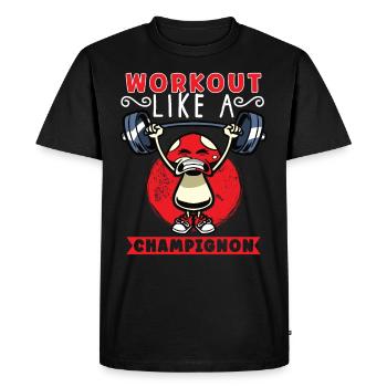 Funny Mushroom Fitness Gym Workout Power - T-shirt Premium bio Homme - noir - Devant - Nico (187cm)