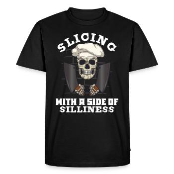 Meat Cutter Butcher Horror Skeleton Gore - Men's Premium Organic T-Shirt - black - Front - Nico (187cm)