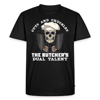 Meat Cutter Butcher Horror Skeleton Gore - Men's Premium Organic T-Shirt - black - Front - Nico (187cm)
