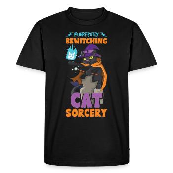 Cat Witch Occult Gothic Dark Satanic - Men's Premium Organic T-Shirt - black - Front - Nico (187cm)