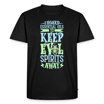 Huiles essentielles pour l’horreur d’Halloween. Essentiel - T-shirt Premium bio Homme - noir - Devant - Nico (187cm)