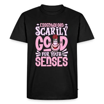 Huiles essentielles pour l’horreur d’Halloween. Essentiel - T-shirt Premium bio Homme - noir - Devant - Nico (187cm)