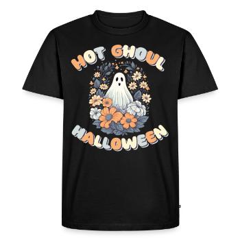 Groovy Ghost Flowers Hot Ghoul Halloween - Men's Premium Organic T-Shirt - black - Front - Nico (187cm)