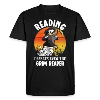 Reading Grim Reaper book lover literature, - Men's Premium Organic T-Shirt - black - Front - Nico (187cm)