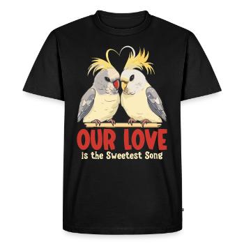 Saint-Valentin Tourterelles Motif Oiseau Romantique - T-shirt Premium bio Homme - noir - Devant - Nico (187cm)