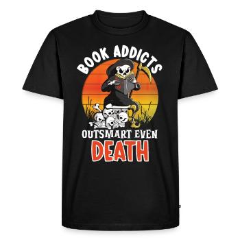 Reading Grim Reaper book lover literature, - Men's Premium Organic T-Shirt - black - Front - Nico (187cm)
