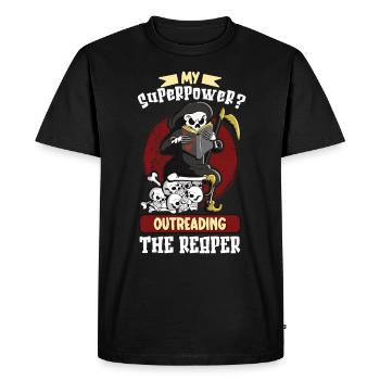 Reading Grim Reaper book lover's literature, - Men's Premium Organic T-Shirt - black - Front - Nico (187cm)