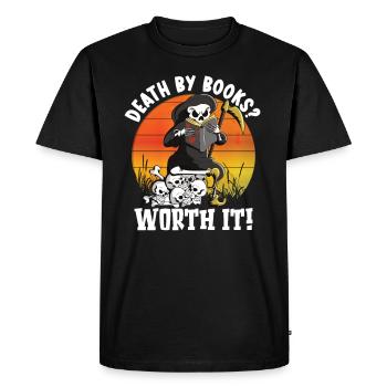 Reading Grim Reaper book lover's literature, - Men's Premium Organic T-Shirt - black - Front - Nico (187cm)