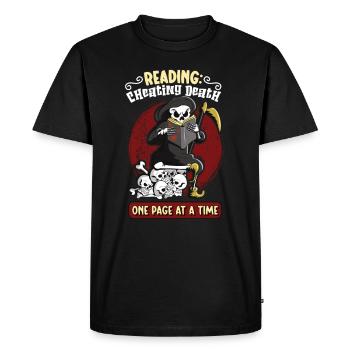 Reading Grim Reaper book lover literature, - Men's Premium Organic T-Shirt - black - Front - Nico (187cm)