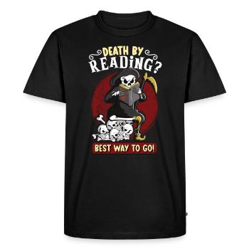 Reading Grim Reaper book lover literature, - Men's Premium Organic T-Shirt - black - Front - Nico (187cm)