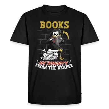 Reading Grim Reaper book lover's literature, - Men's Premium Organic T-Shirt - black - Front - Nico (187cm)