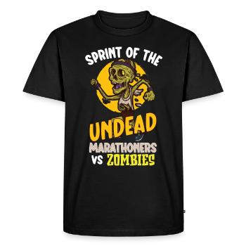 Drôle d’horreur zombie marathon jogging runner - T-shirt Premium bio Homme - noir - Devant - Nico (187cm)