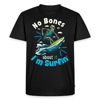 Funny Surfer, The Skeleton Beach Stoke Surf - Men's Premium Organic T-Shirt - black - Front - Nico (187cm)