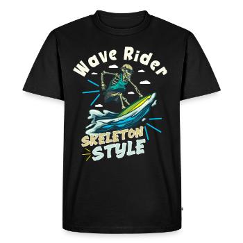 Funny Surfer, The Skeleton Beach Stoke Surf - Men's Premium Organic T-Shirt - black - Front - Nico (187cm)