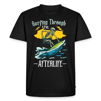 Funny Surfer, The Skeleton Beach Stoke Surf - Men's Premium Organic T-Shirt - black - Front - Nico (187cm)