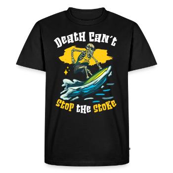Funny Surfer, The Skeleton Beach Stoke Surf - Men's Premium Organic T-Shirt - black - Front - Nico (187cm)