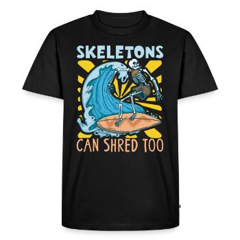 Funny Surfer, The Skeleton Beach Stoke Surf - Men's Premium Organic T-Shirt - black - Front - Nico (187cm)