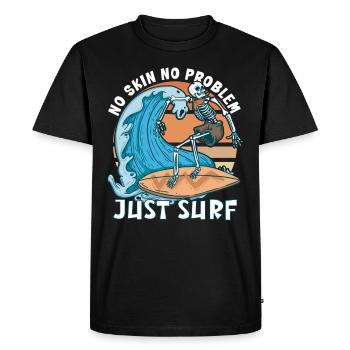 Funny Surfer, The Skeleton Beach Stoke Surf - Men's Premium Organic T-Shirt - black - Front - Nico (187cm)